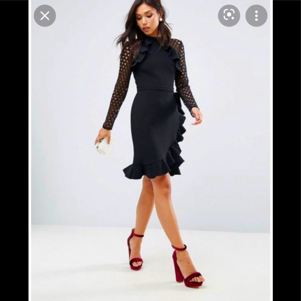 True Decadence Wrap Front Dress With Lace Sleeve